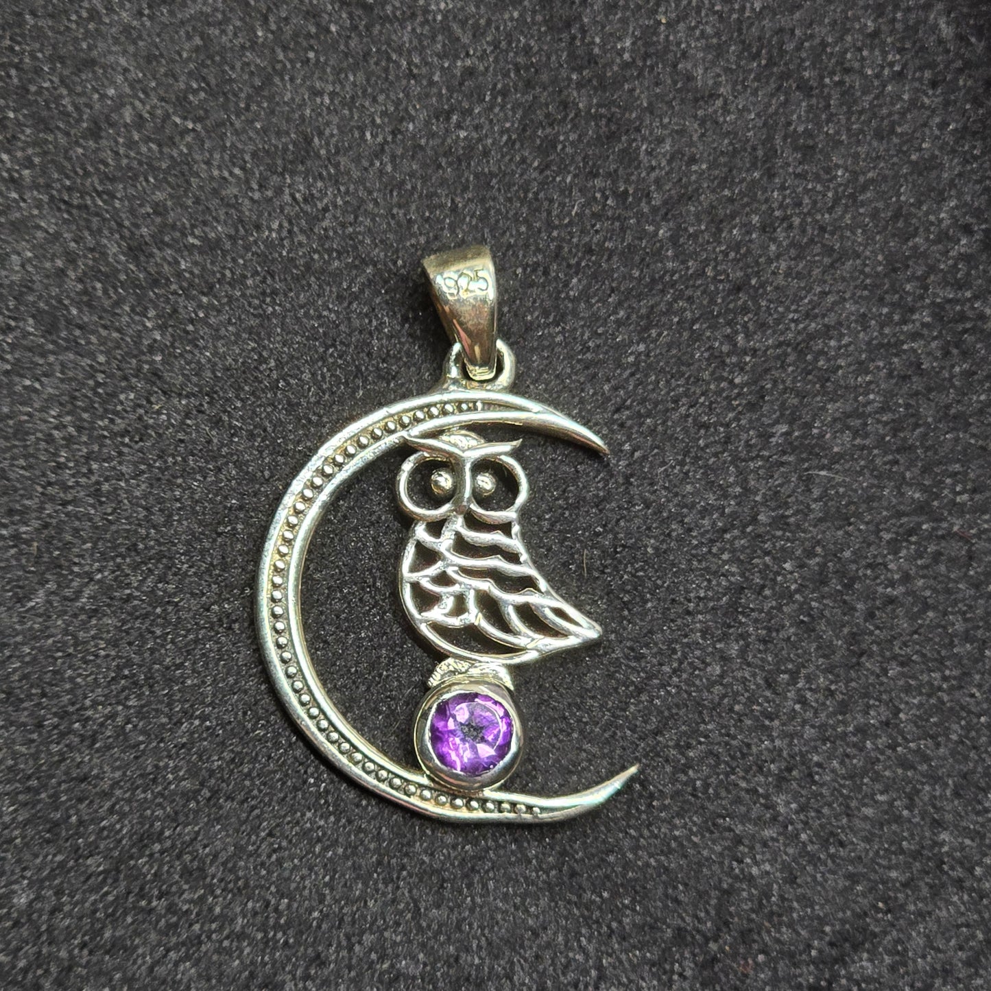 Moon & Owl Amethyst Pendant | Sterling Silver (s925)