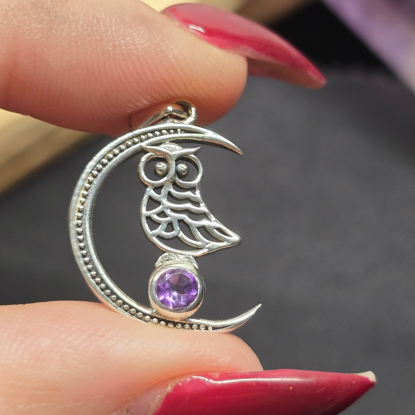 Moon & Owl Amethyst Pendant | Sterling Silver (s925)