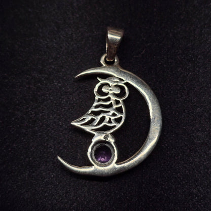 Moon & Owl Amethyst Pendant | Sterling Silver (s925)