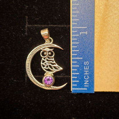 Moon & Owl Amethyst Pendant | Sterling Silver (s925)