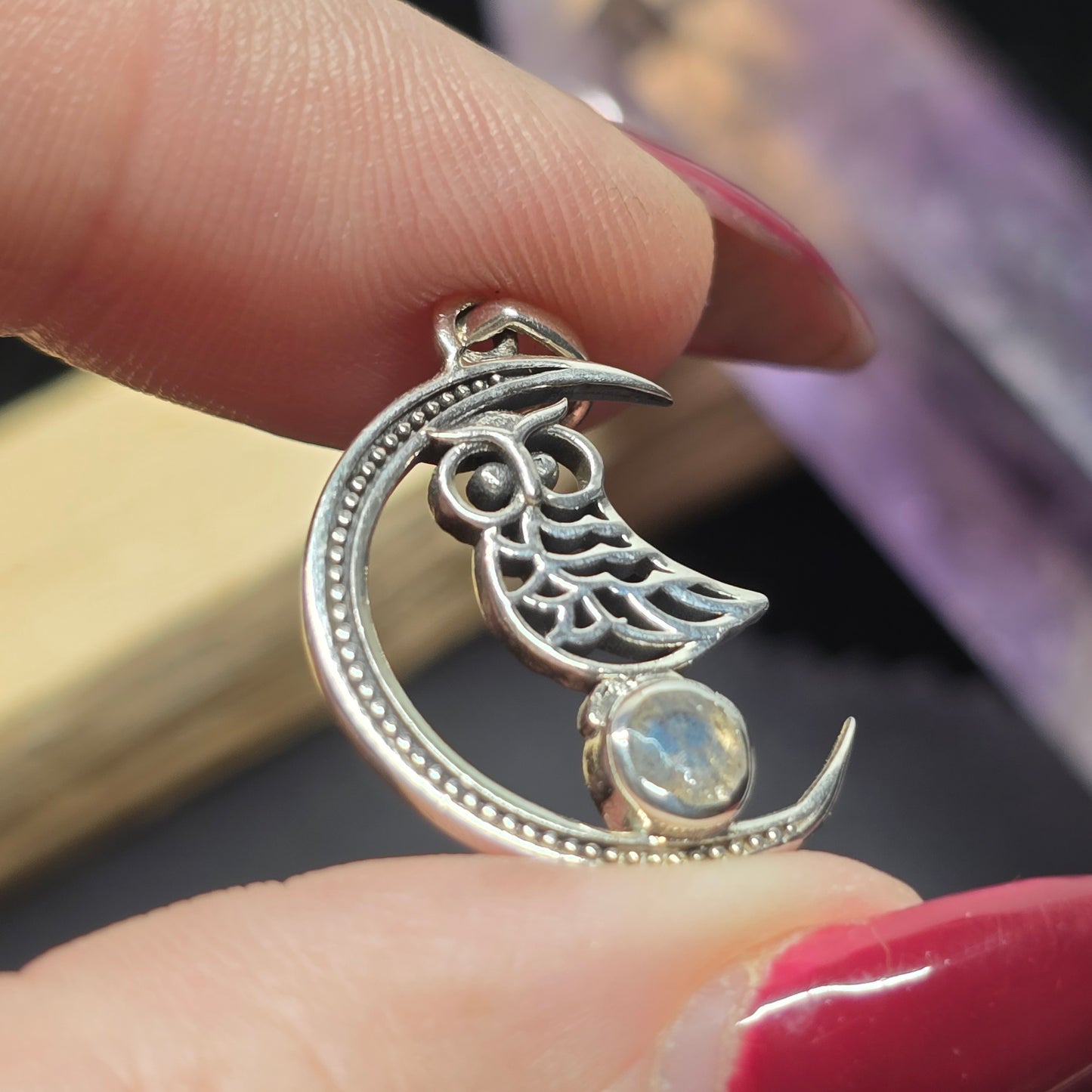 Moon & Owl Labradorite Pendant | Sterling Silver (s925)