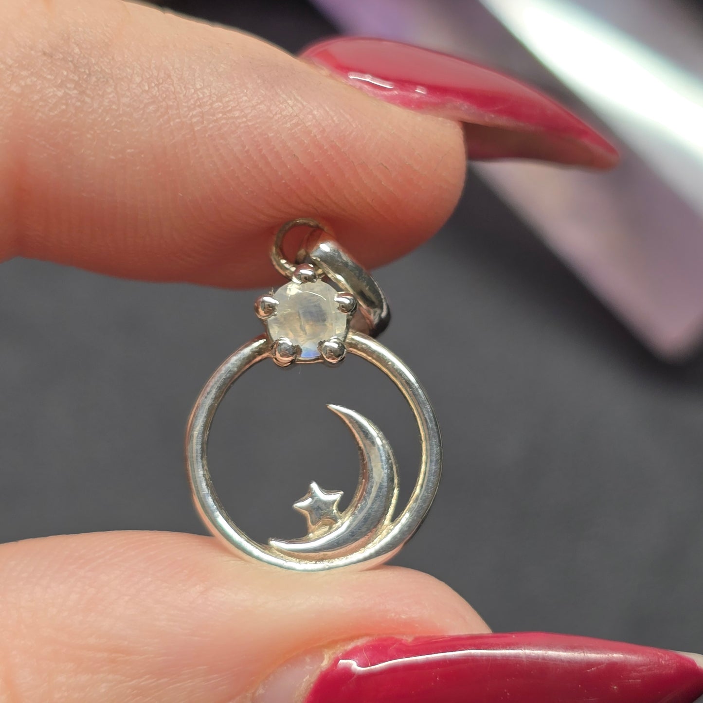 Moon & Star Moonstone Pendant | Sterling Silver (s925)