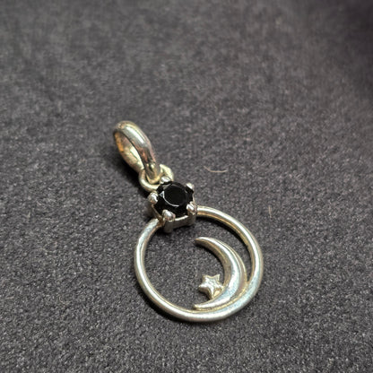 Moon & Star Black Onyx Pendant | Sterling Silver (s925)