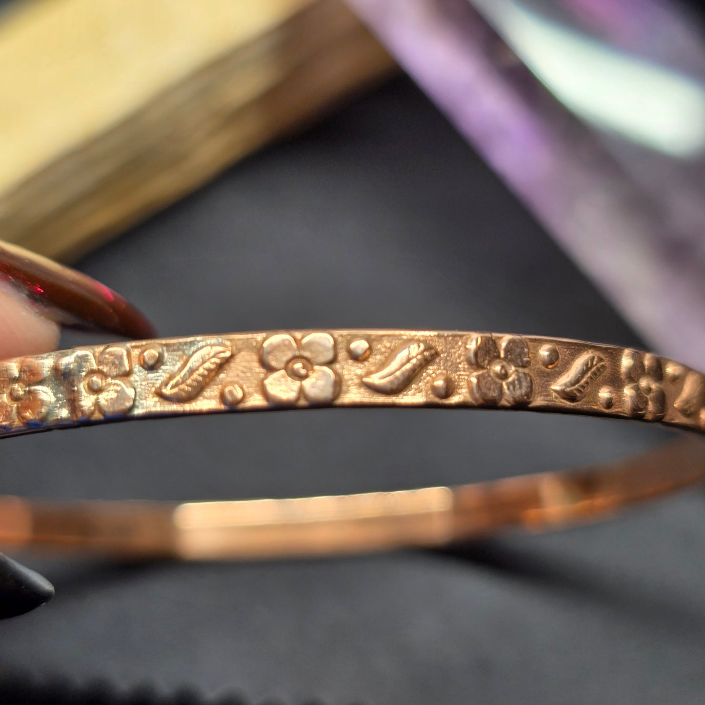 Engraved Copper Bangle Bracelet