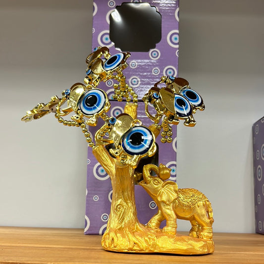 Ojo Evil Eye Tree with Goldtone Elephants Figurine