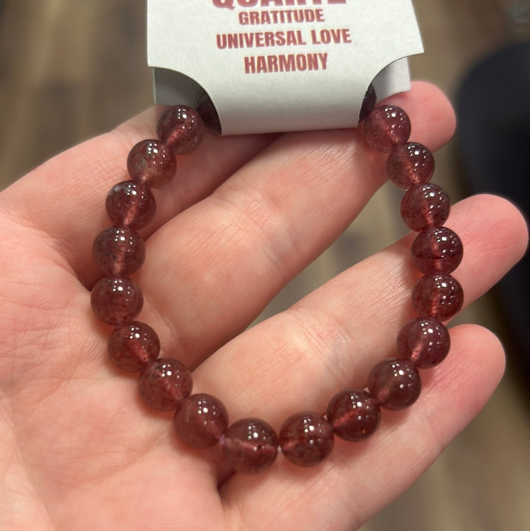 Strawberry Quartz Bracelet | Natural Crystal Stone Bead Stretch Bracelet