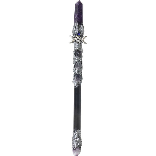 Magick Wand - Amethyst Point w/ Silver Triple Moon