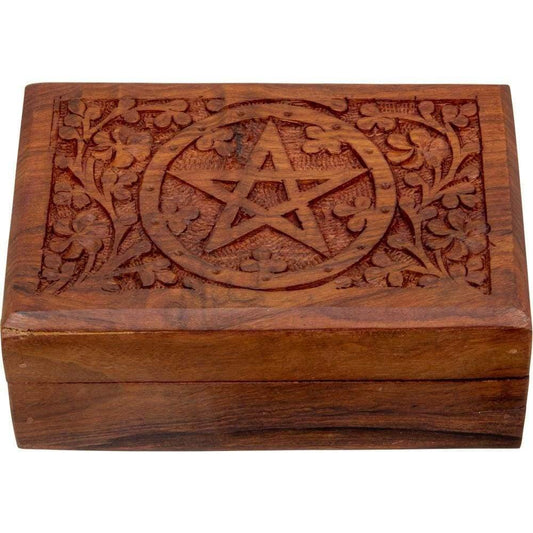 Pentagram Carved Wood Box 4"x6"