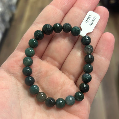 Moss Agate Bracelet | Natural Crystal Stone Bead Stretch Bracelet