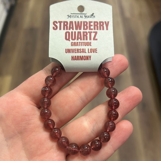 Strawberry Quartz Bracelet | Natural Crystal Stone Bead Stretch Bracelet