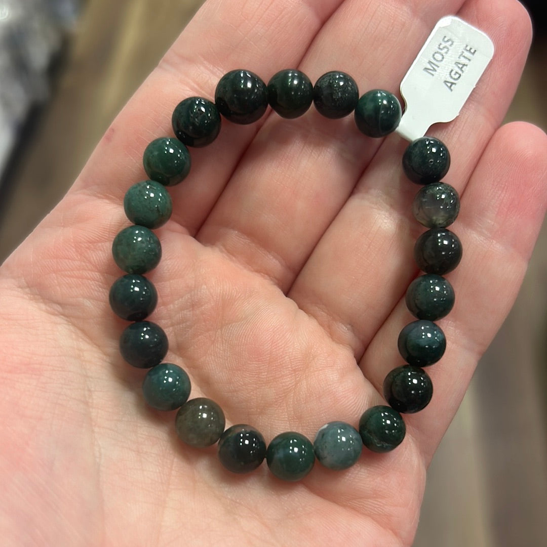 Moss Agate Bracelet | Natural Crystal Stone Bead Stretch Bracelet