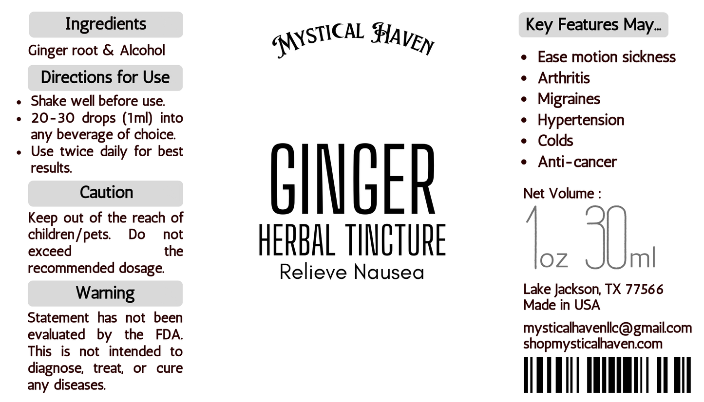 Ginger | Herbal Tincture | Relieve Nausea