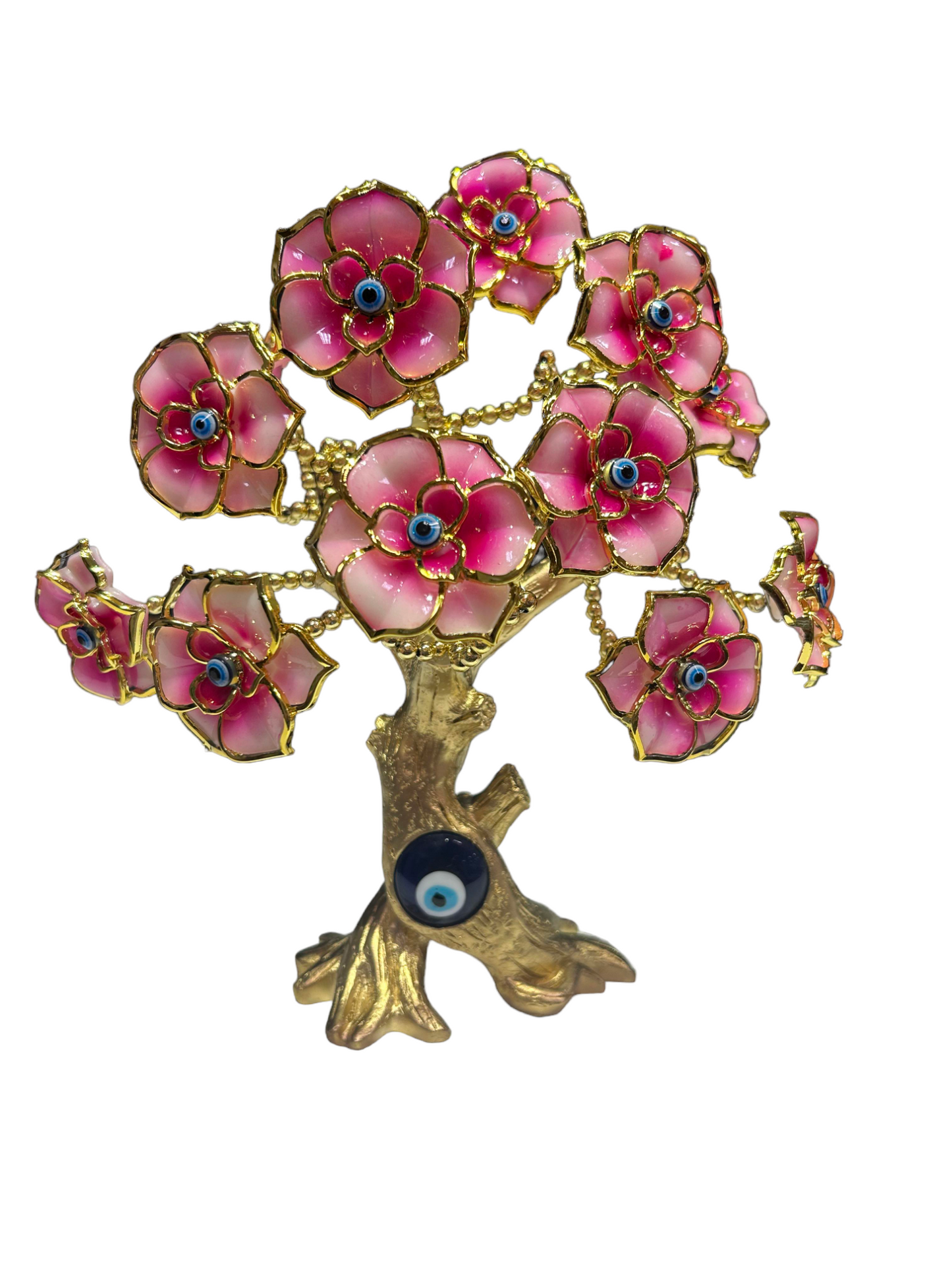 Ojo Evil Eye Pink Goldtone Tree Figurine