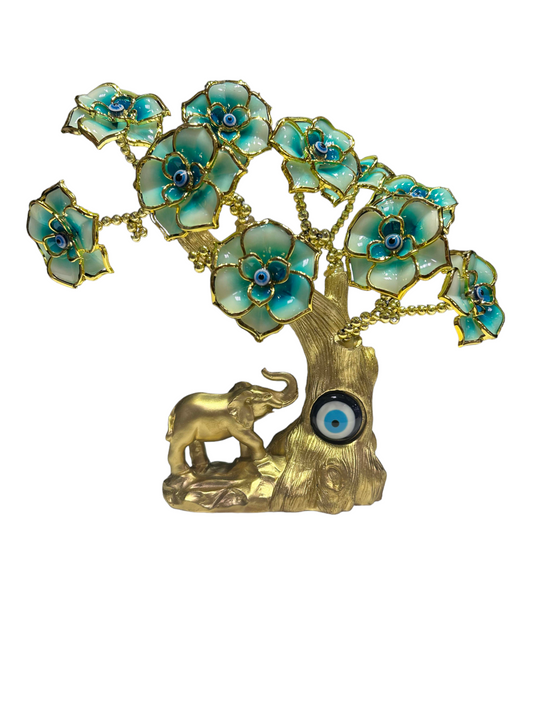 Ojo Evil Eye Green Tree with Goldtone Elephant Figurine