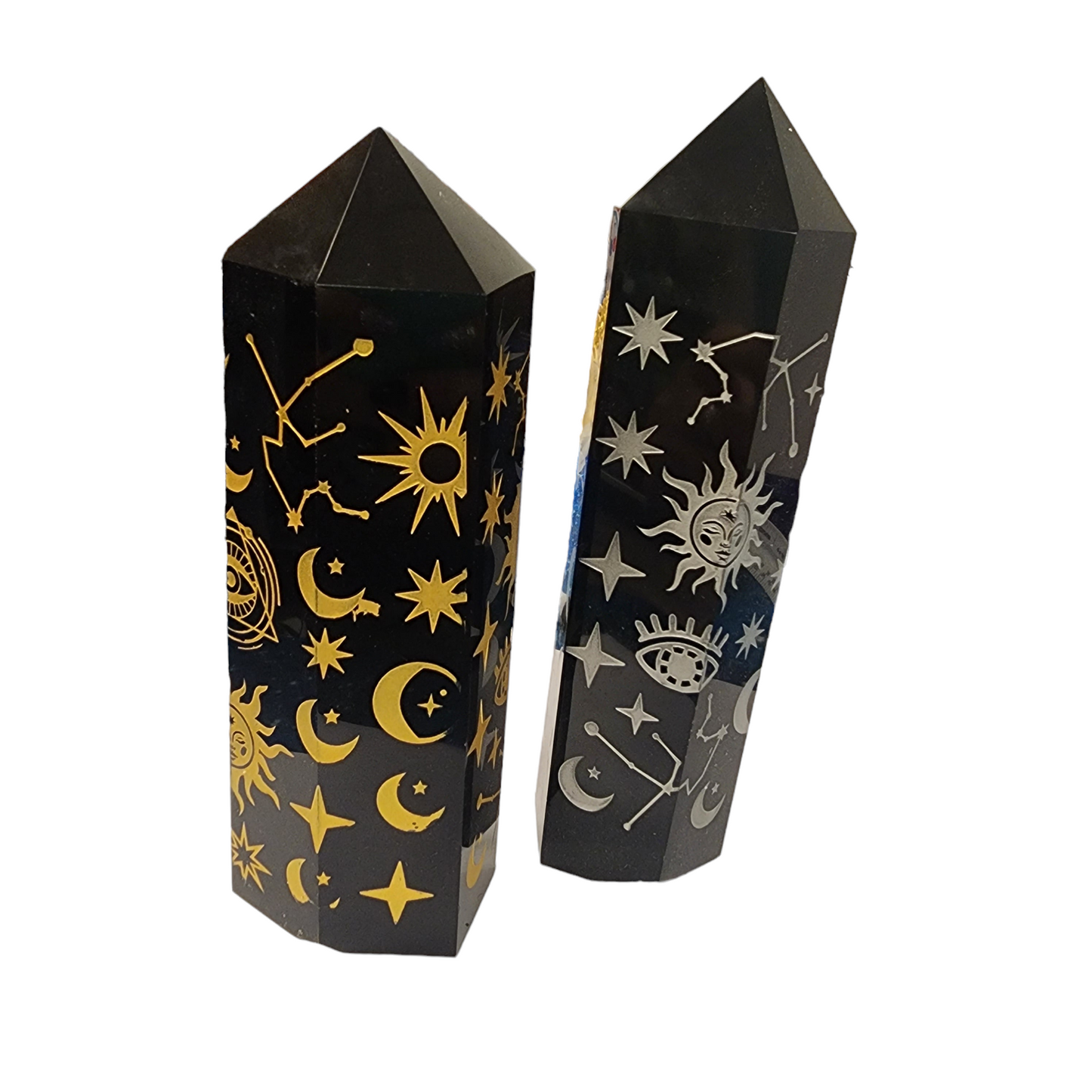 Obsidian Celestial Astrology Patterned Towers