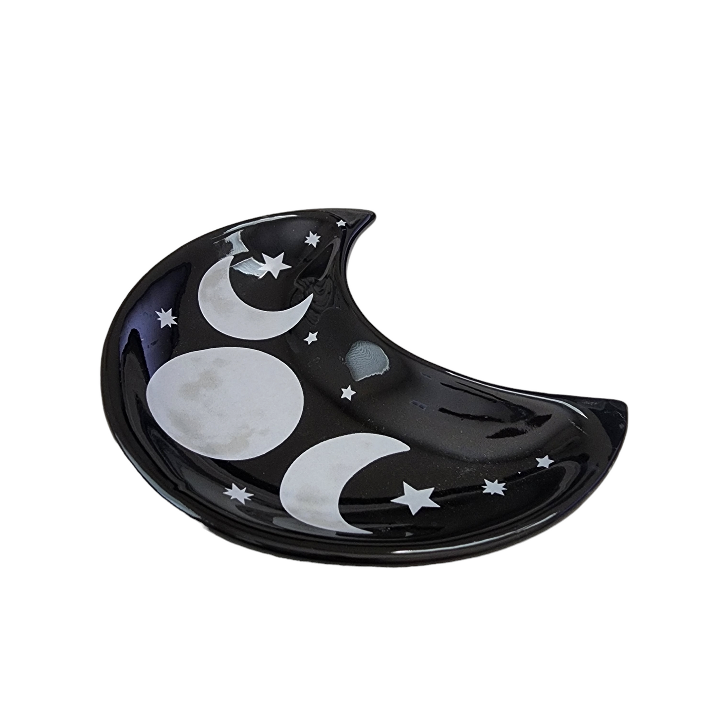 Celestial Crescent Triple Moon Trinket Ceramic Dish