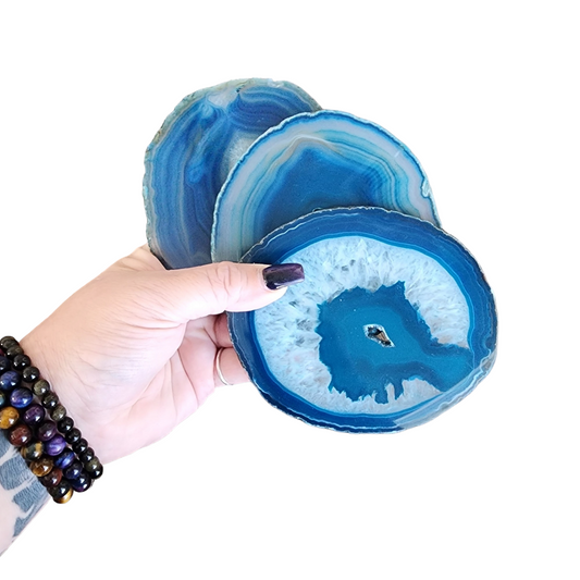 Teal Geode Coasters 4"-4.5" Round Agate Slices