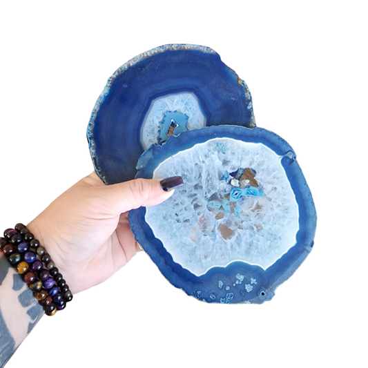 Blue Geode Coasters 5.5"-6.5" Round Agate Slices