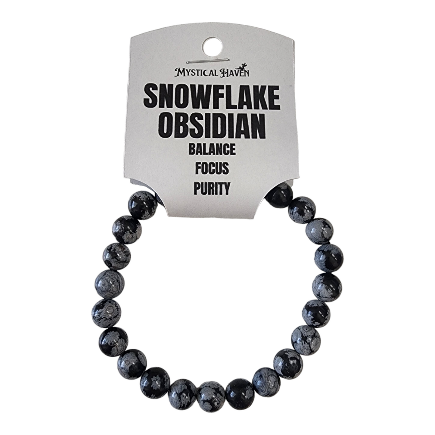 Snowflake Obsidian Bracelet | Natural Crystal Stone Bead Stretch Bracelet