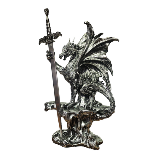 12" Medieval Dragon w/ Sword Guardian Statue