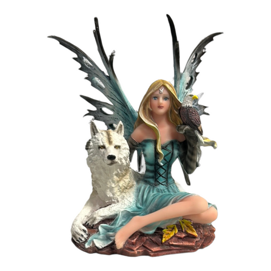 Blue Fairy with Wolf and Eagle Statue
