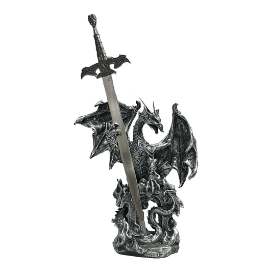10" Medieval Dragon w/ Armor & Sword Guardian Statue