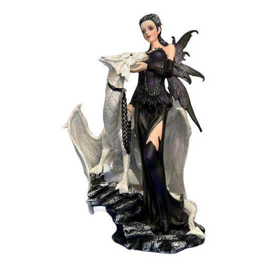Dark Fairy with White Dragon Figurine