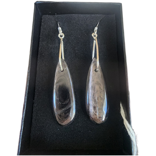 Silver Sheen Obsidian Teardrop Earrings