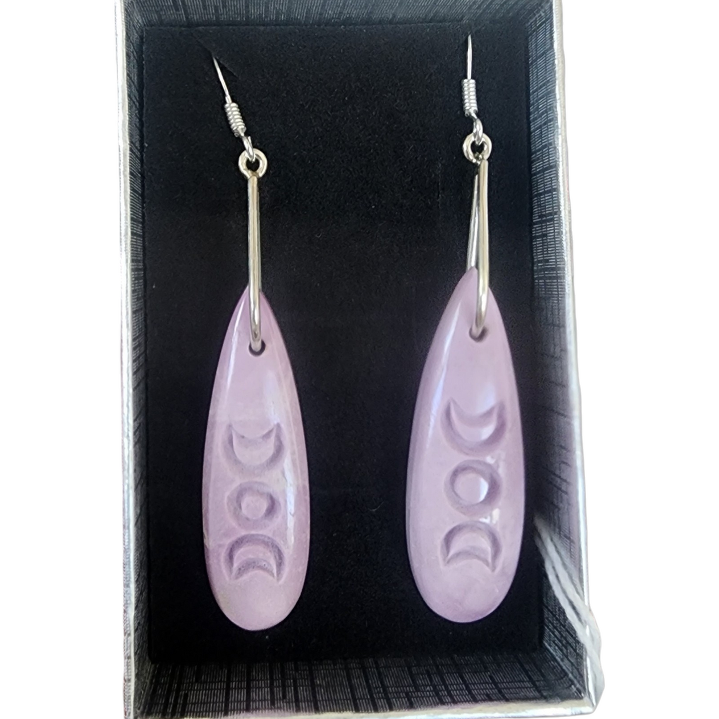 Phosphosiderite Teardrop Engraved Triple Moon Earrings