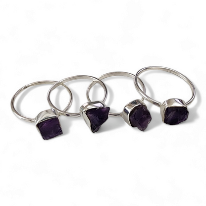 Amethyst Rough Sterling Silver Rings