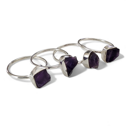 Amethyst Rough Sterling Silver Rings