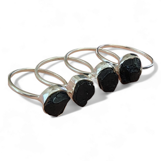 Tourmaline Rough Sterling Silver Rings