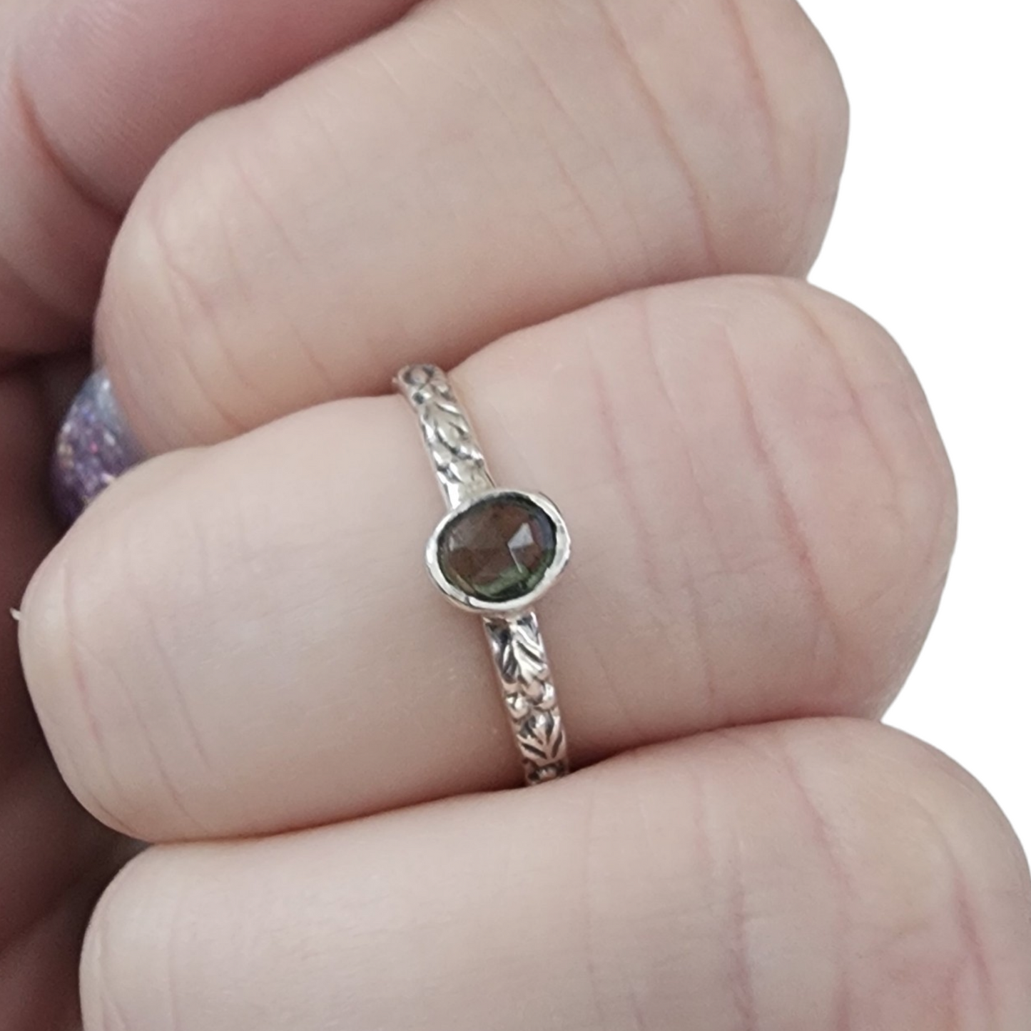 Moldavite rose-cut Sterling Silver Rings