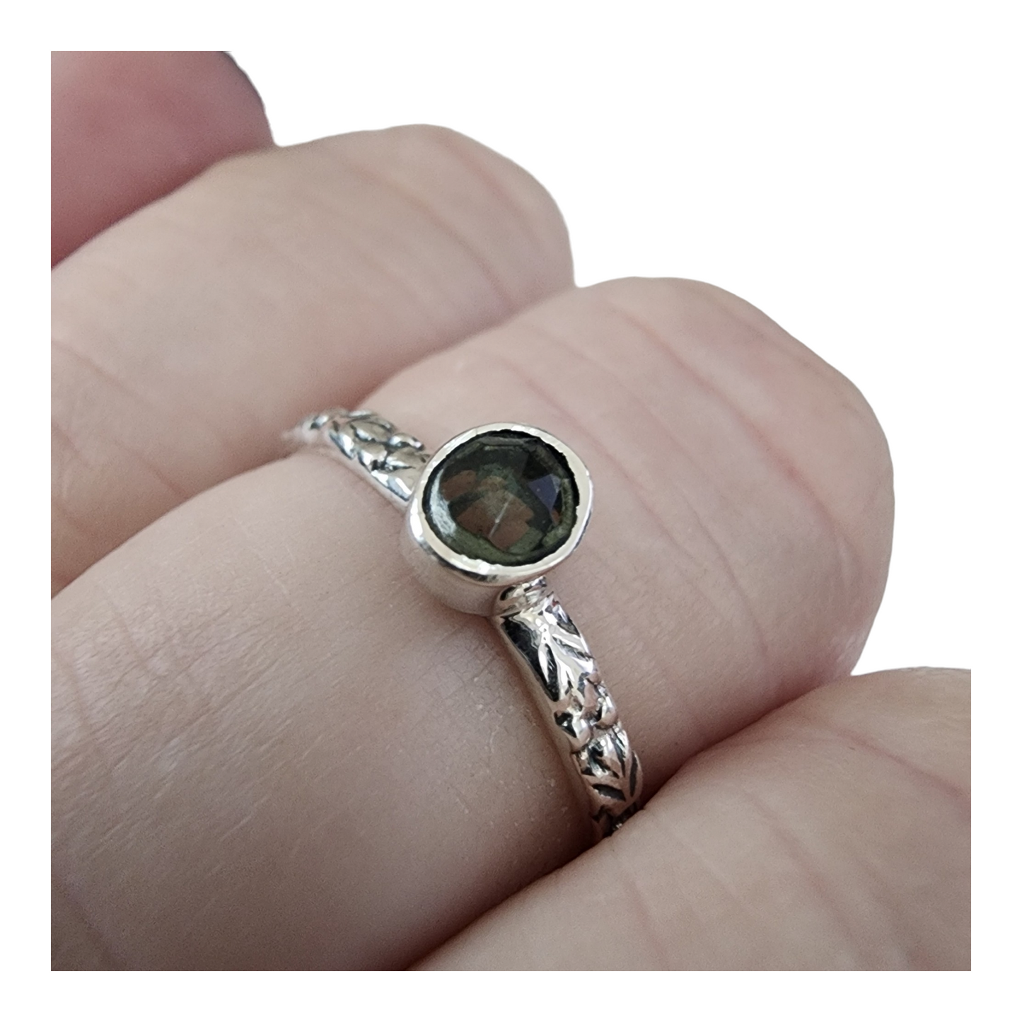 Moldavite rose-cut Sterling Silver Rings