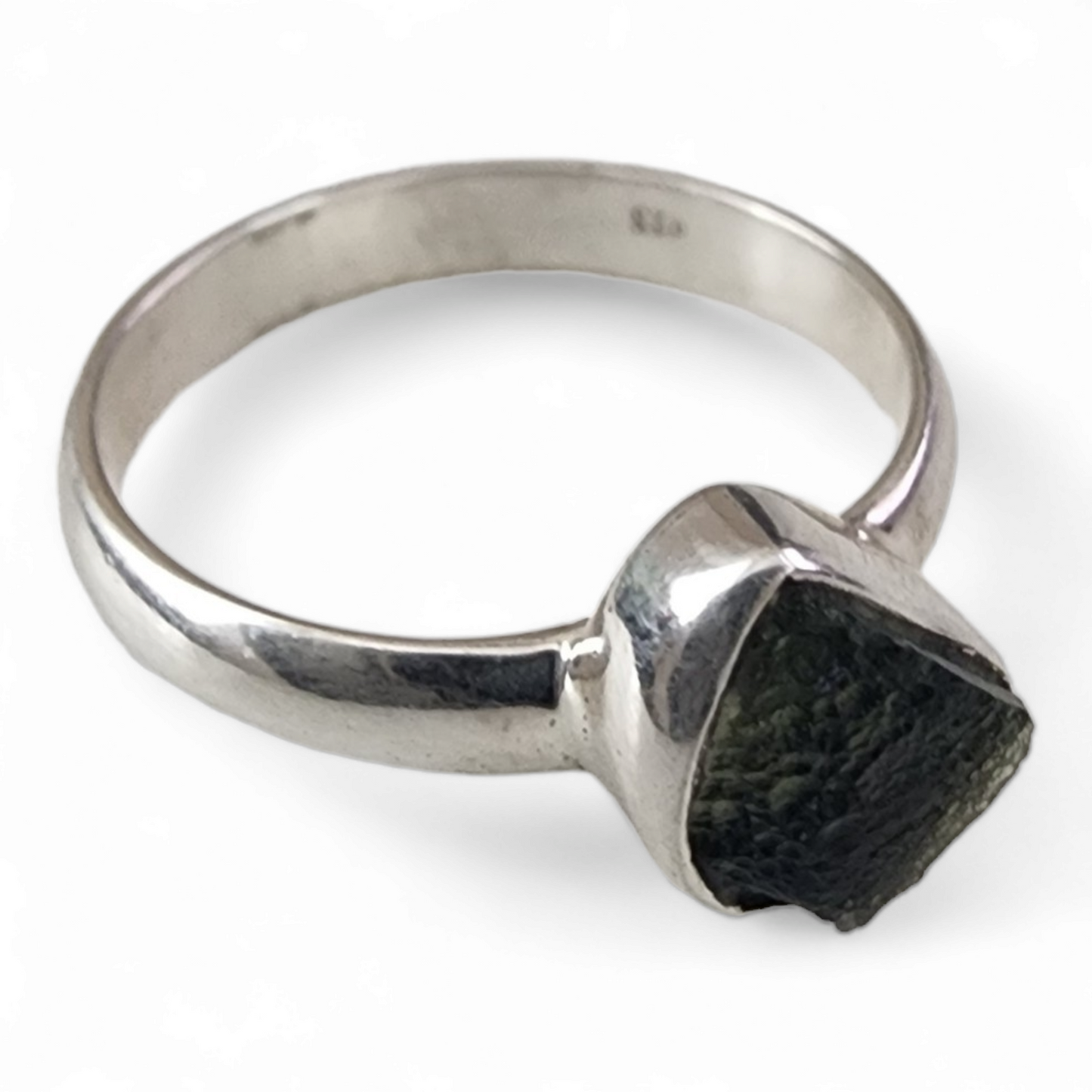 Moldavite Rough Sterling Silver Ring sz8