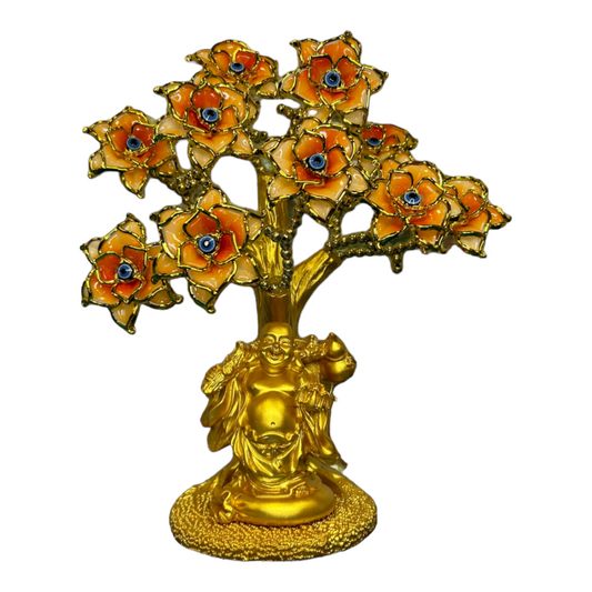 Orange Ojo Evil Eye Tree with Gold Buddha Figurine