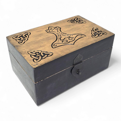 Thor's Hammer Carved Wood Box 5"x8"