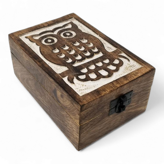 Owl Carved Wood Box 4x6