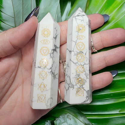 Howlite Chakra Engraved Points