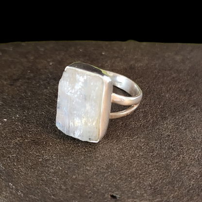 Raw Moonstone Sterling Silver Ring sz6