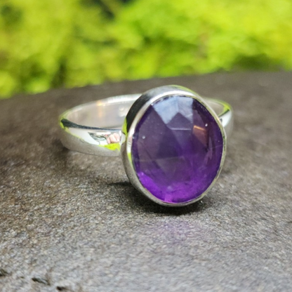 Amethyst Rose Cut Sterling Silver Ring sz7