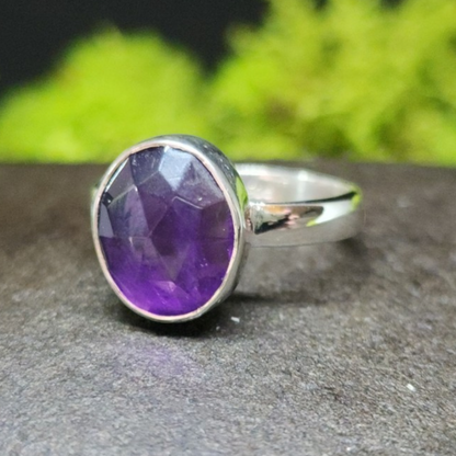 Amethyst Rose Cut Sterling Silver Ring sz7