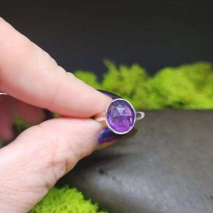 Amethyst Rose Cut Sterling Silver Ring sz7