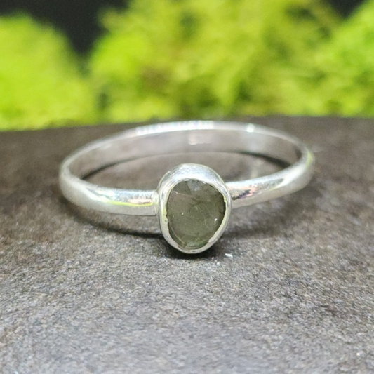 Moldavite Rose-Cut Sterling Silver Ring sz11