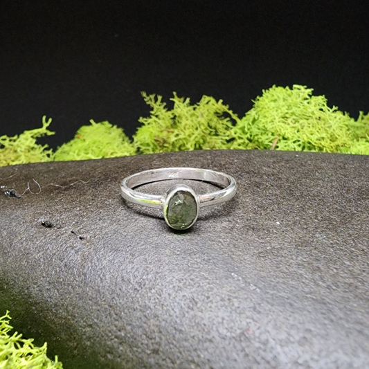 Moldavite Rose-Cut Sterling Silver Ring sz7