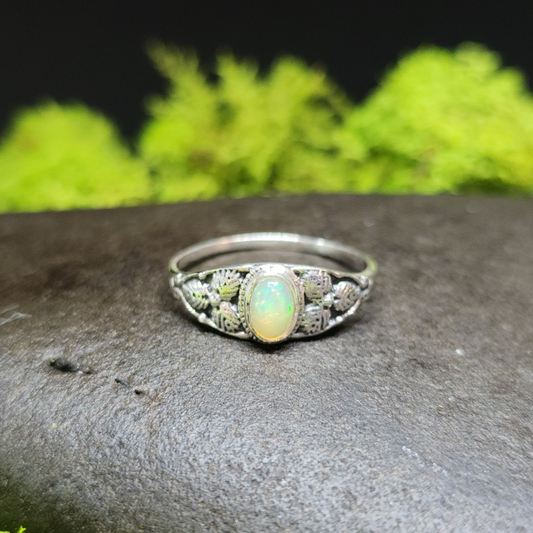 Ethiopian Opal Leaf Sterling Silver Rings