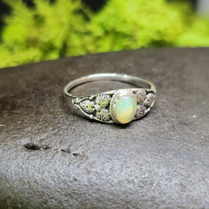 Ethiopian Opal Leaf Sterling Silver Rings