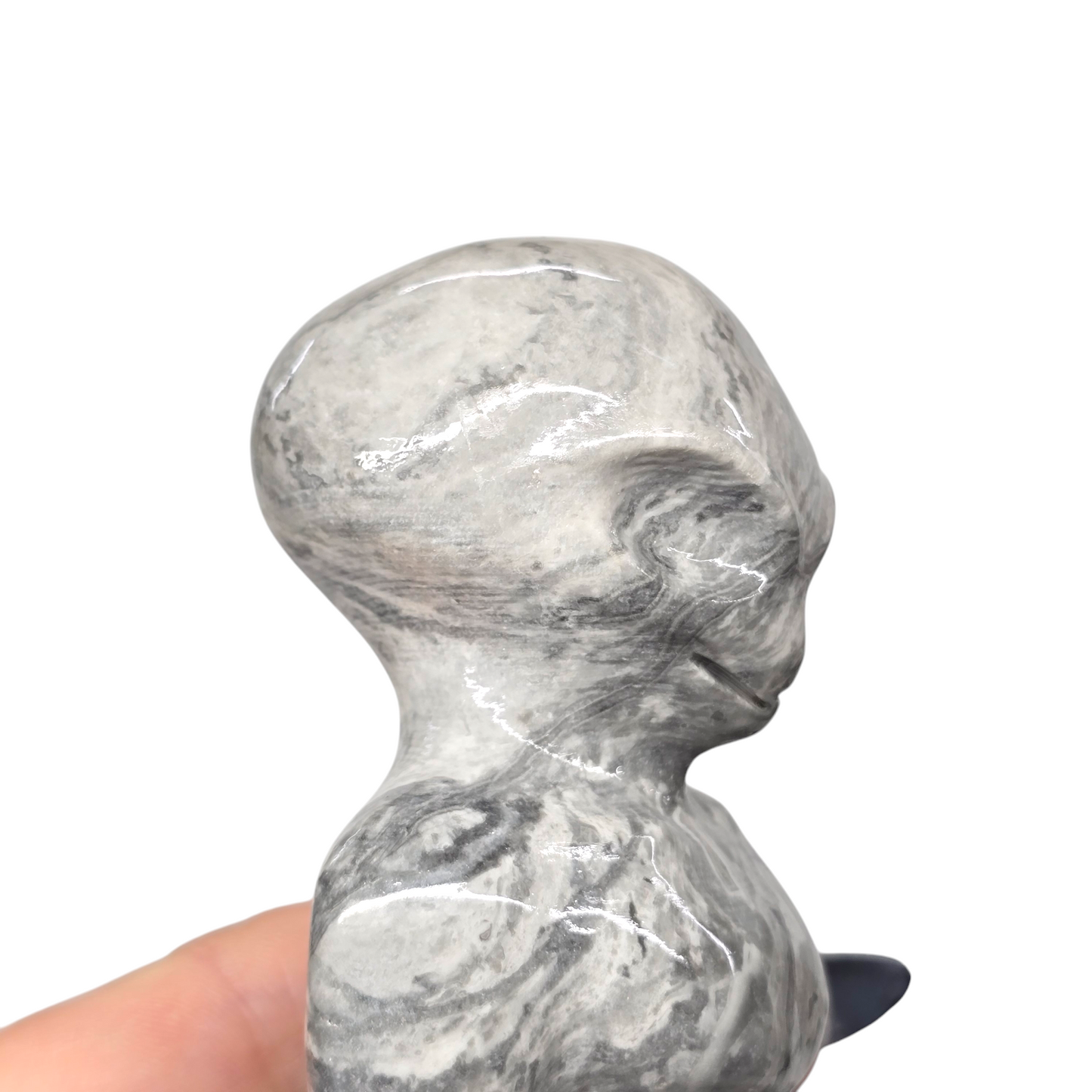 1.5lb Picasso Grey Jasper Meditating Alien | Natural Crystal Carved & Polished Stone