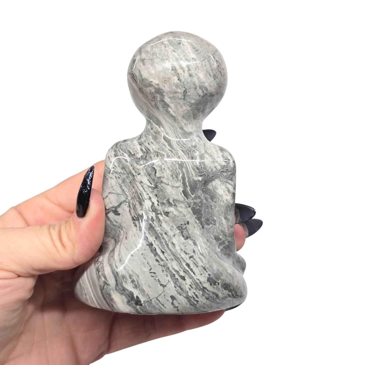 1.5lb Picasso Grey Jasper Meditating Alien | Natural Crystal Carved & Polished Stone