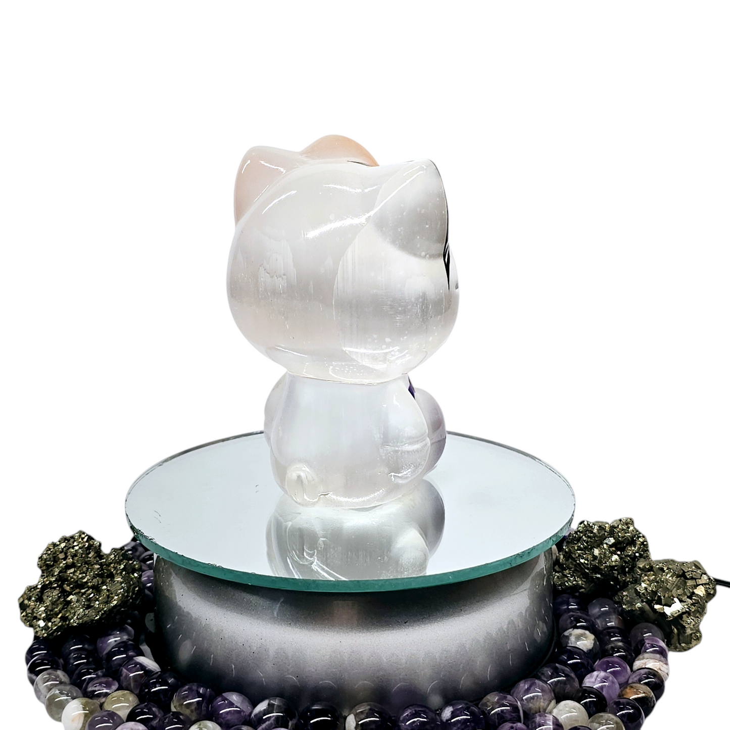 4" Selenite Handpainted Hello Kitty | Natural Crystal Carved Halloween Figurine